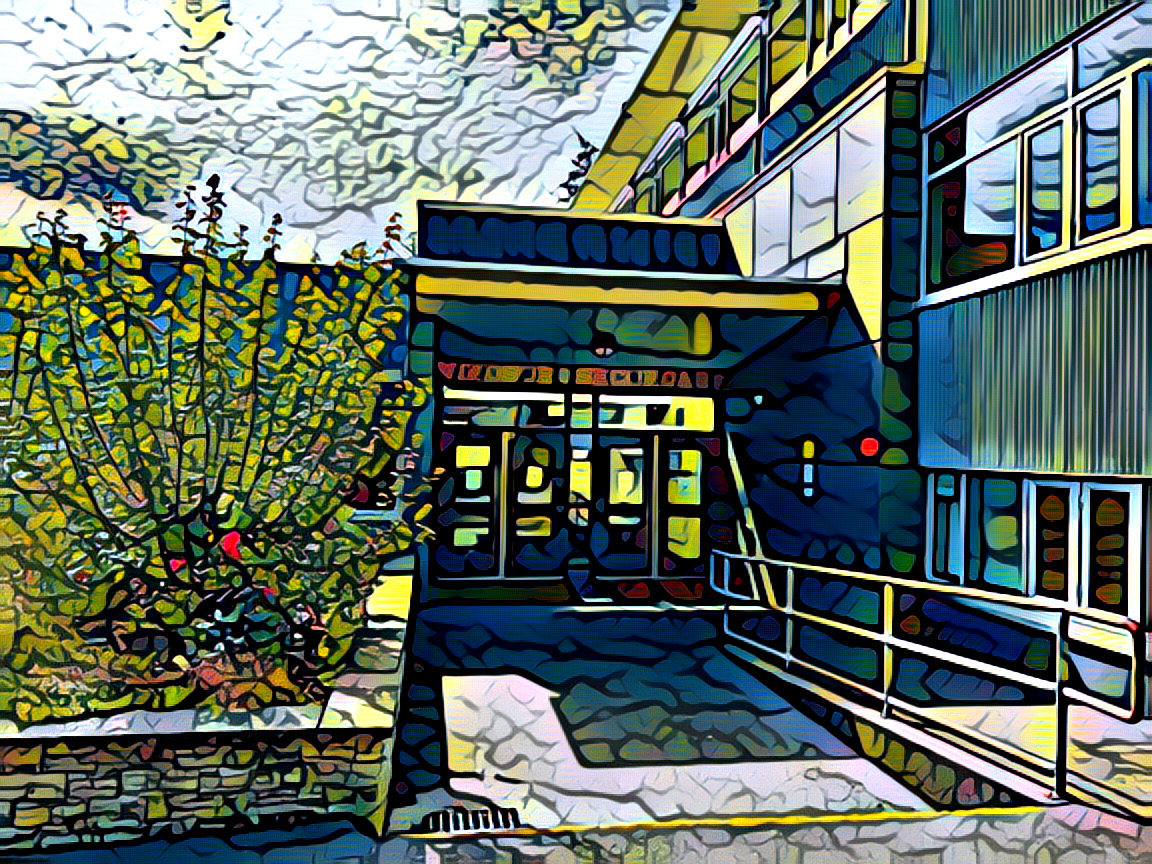 image of front of school painted style
